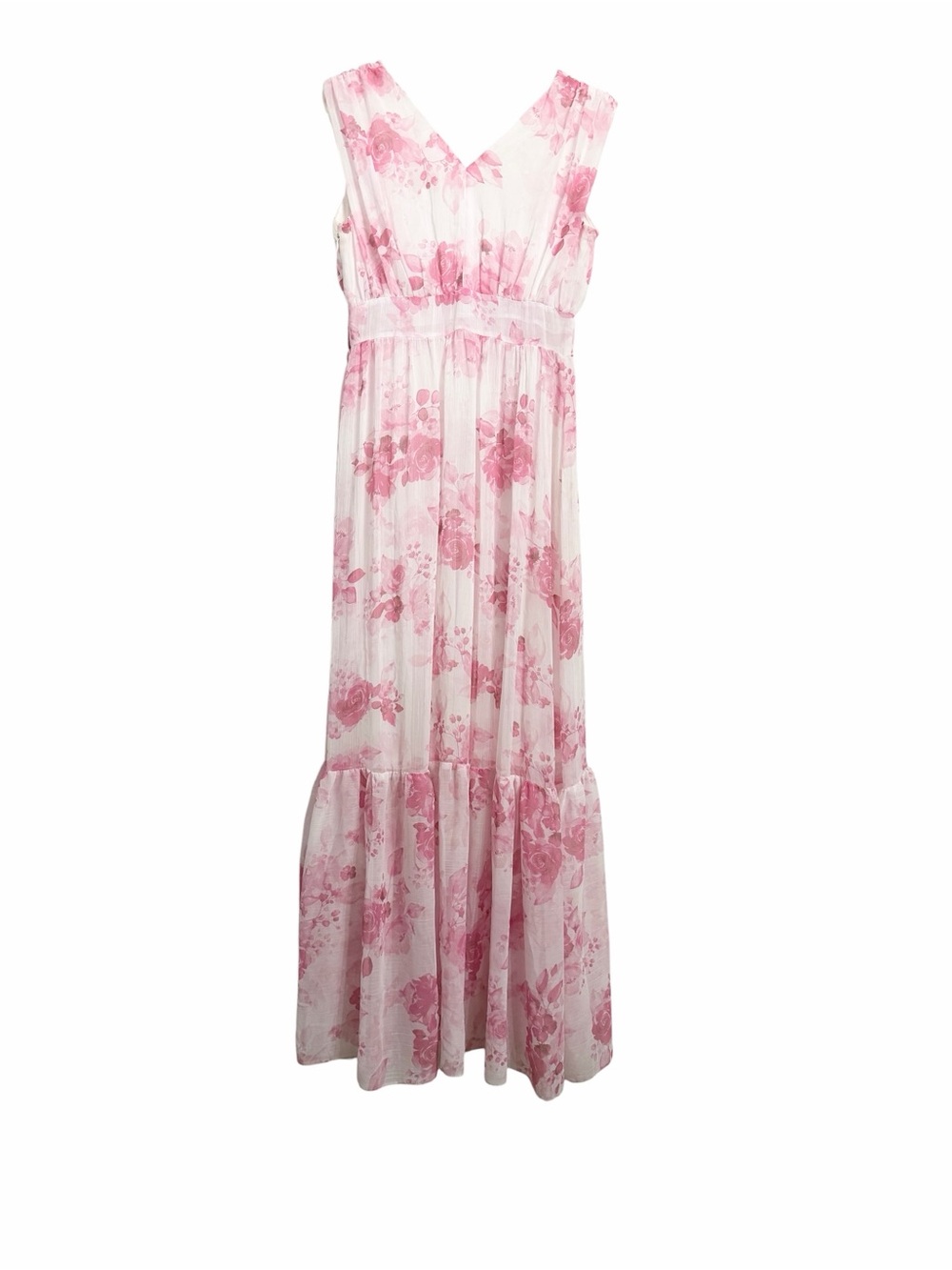 Romantic Pink Floral Maxi Dress Cottagecore Chiffon Feminine Size Small - Picture 6 of 12